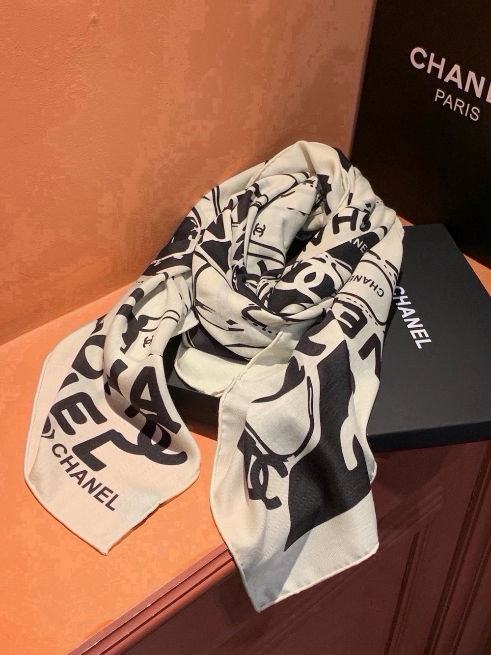 CHANEL Graffiti Logo Silk Scarf